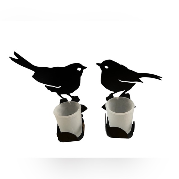 Pair of Bird & Flower Votive Black Metal Cutout Candle Holder Enthuse Design EUC - Picture 4 of 6